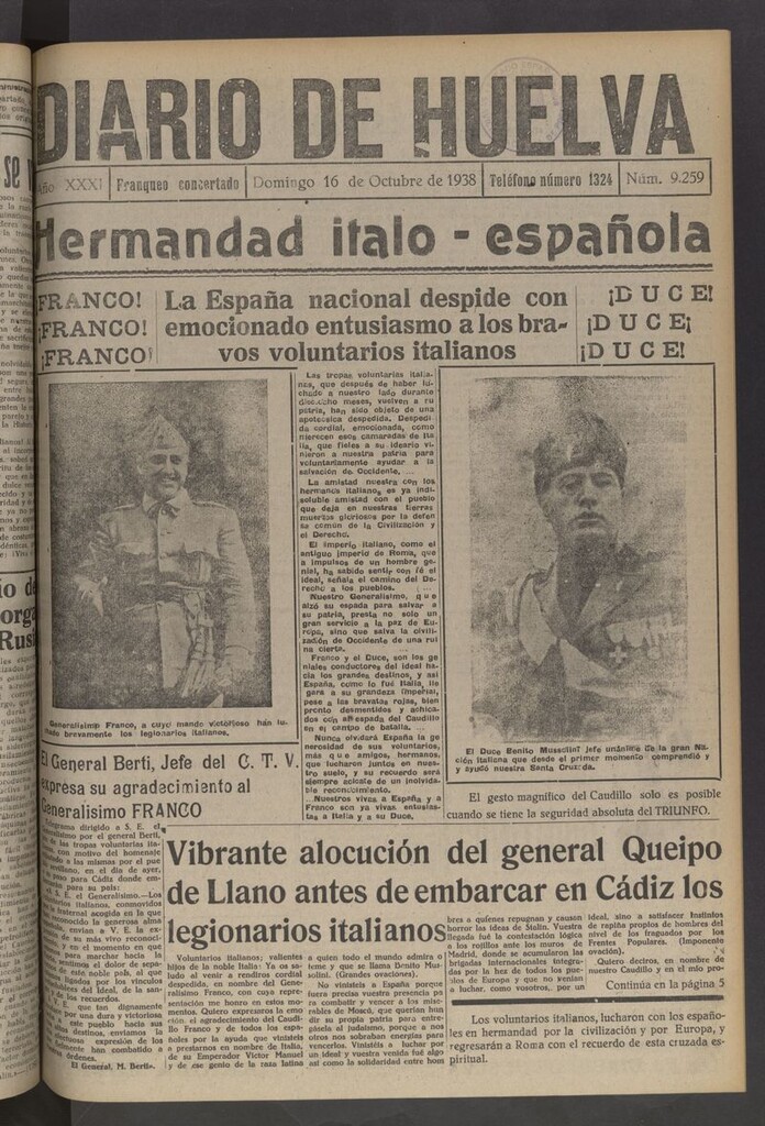 Miniatura de Diario de Huelva : periódico independiente del 16 de octubre de 1938
