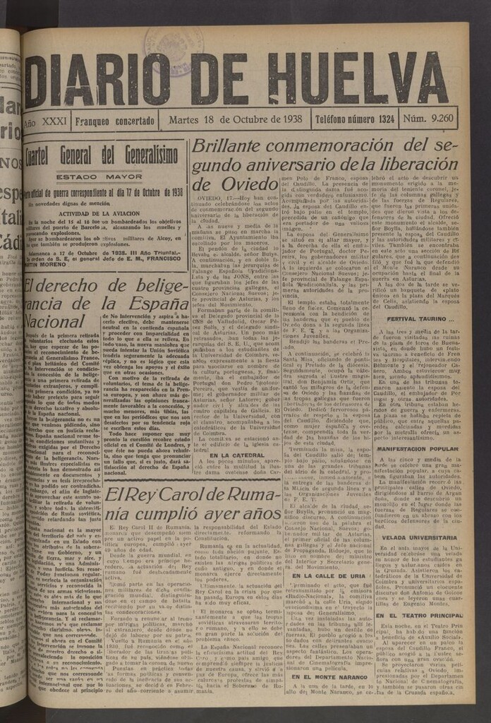 Miniatura de Diario de Huelva : periódico independiente del 18 de octubre de 1938