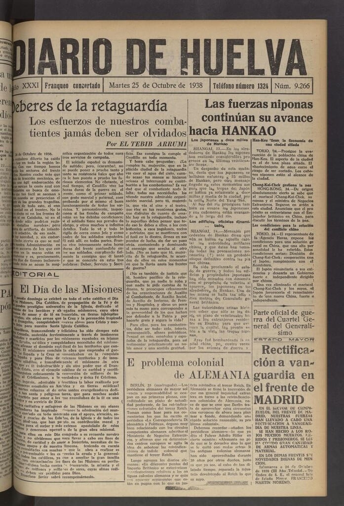 Miniatura de Diario de Huelva : periódico independiente del 25 de octubre de 1938