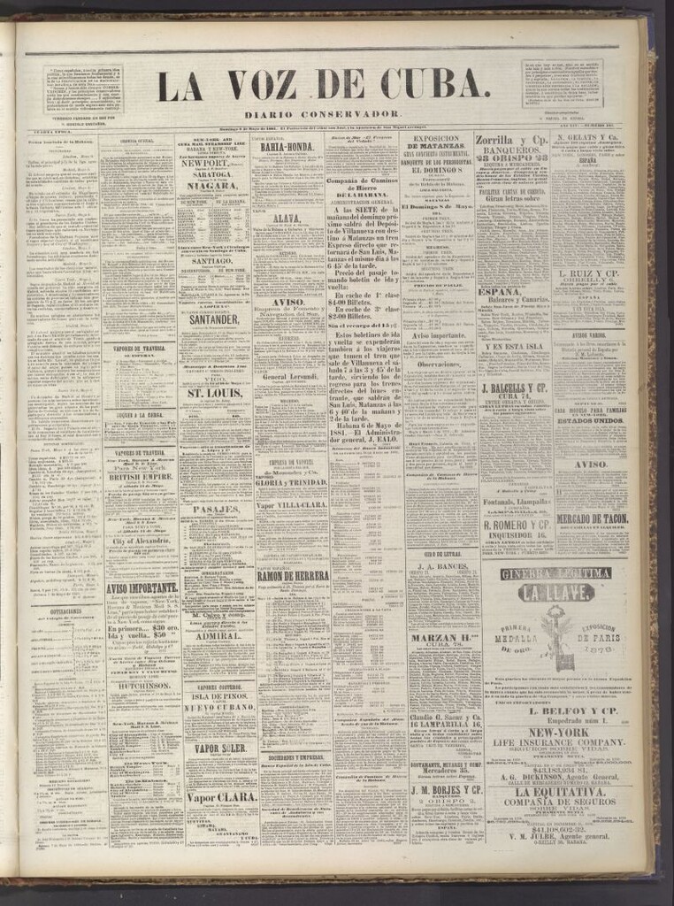 Miniatura de La Voz de Cuba: diario conservador del 8 de mayo de 1881