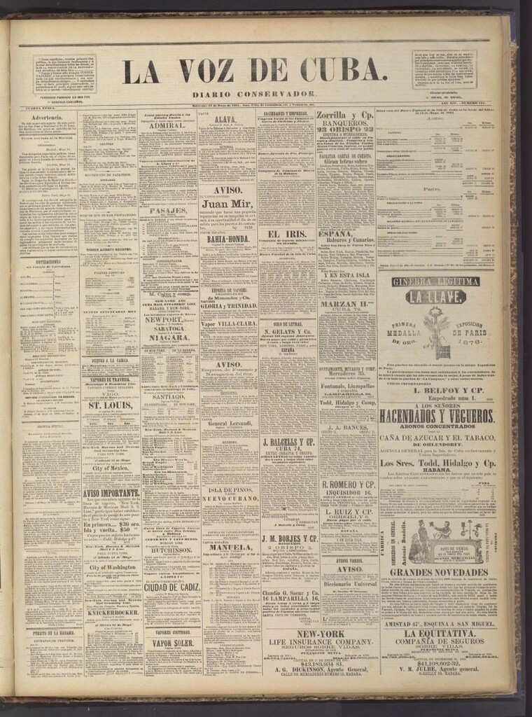 Miniatura de La Voz de Cuba: diario conservador del 18 de mayo de 1881