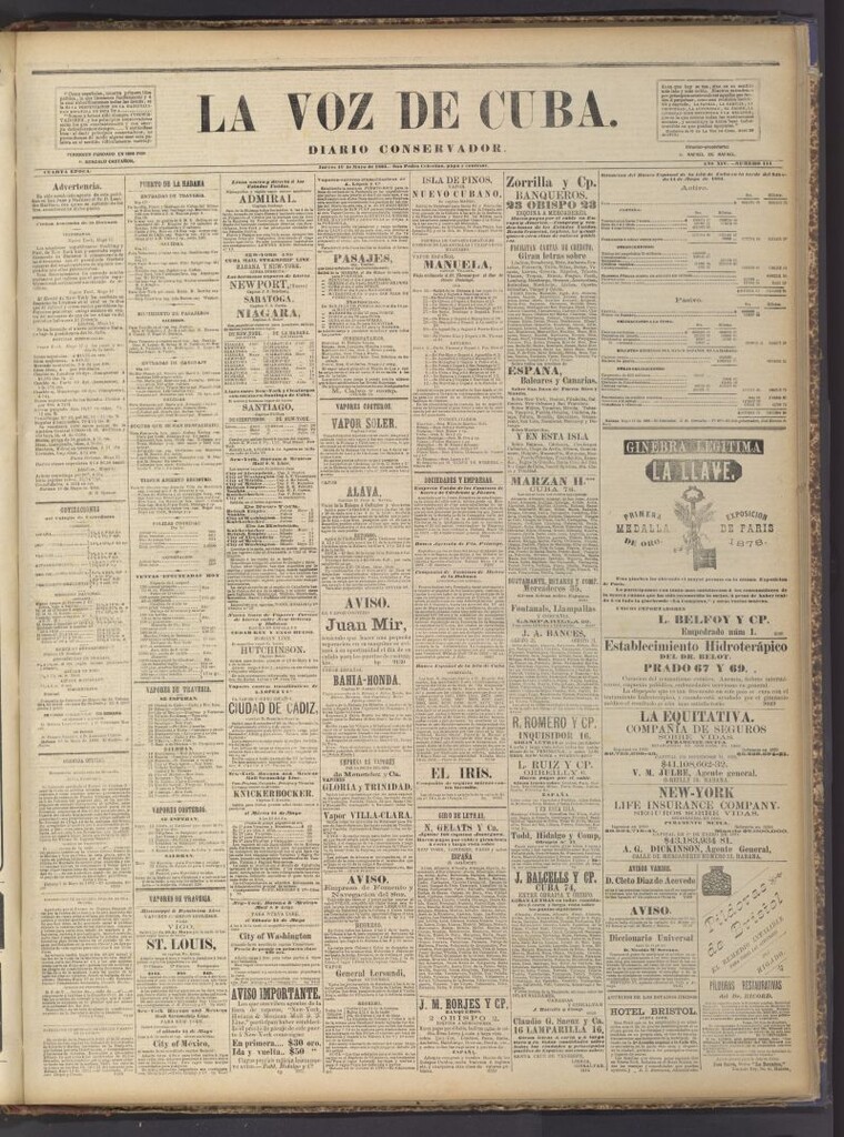 Miniatura de La Voz de Cuba: diario conservador del 19 de mayo de 1881