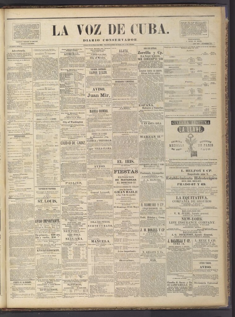 Miniatura de La Voz de Cuba: diario conservador del 20 de mayo de 1881