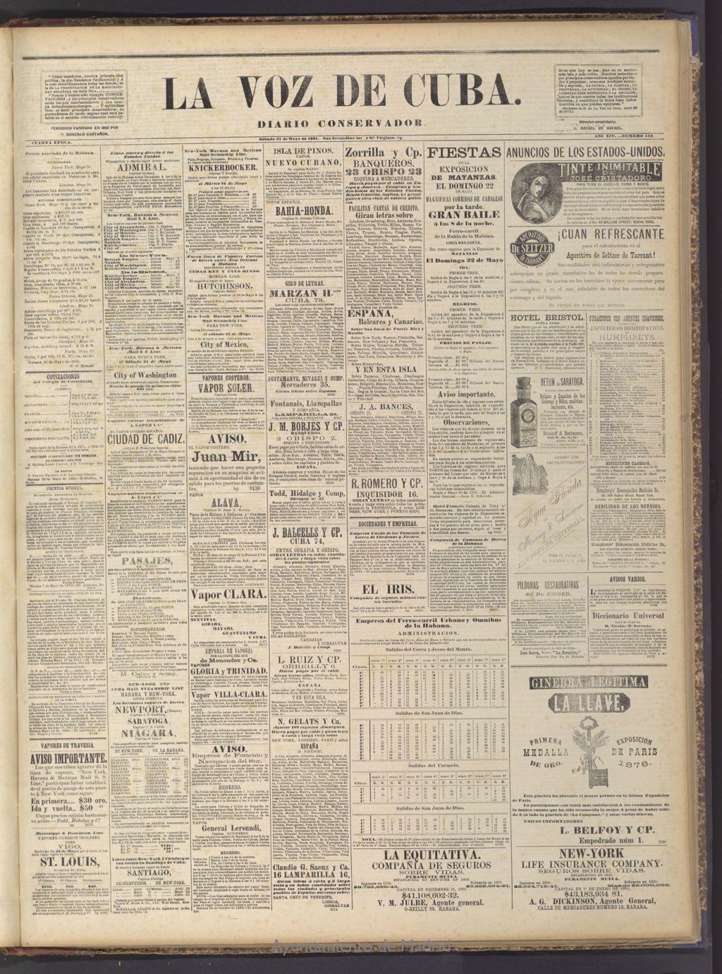 Miniatura de La Voz de Cuba: diario conservador del 21 de mayo de 1881