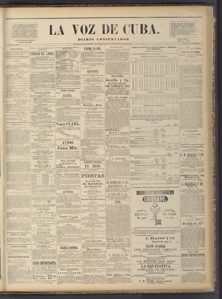 Miniatura de La Voz de Cuba: diario conservador del 25 de mayo de 1881