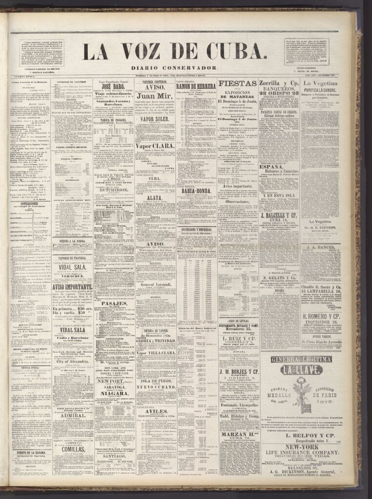 Miniatura de La Voz de Cuba: diario conservador del 5 de junio de 1881