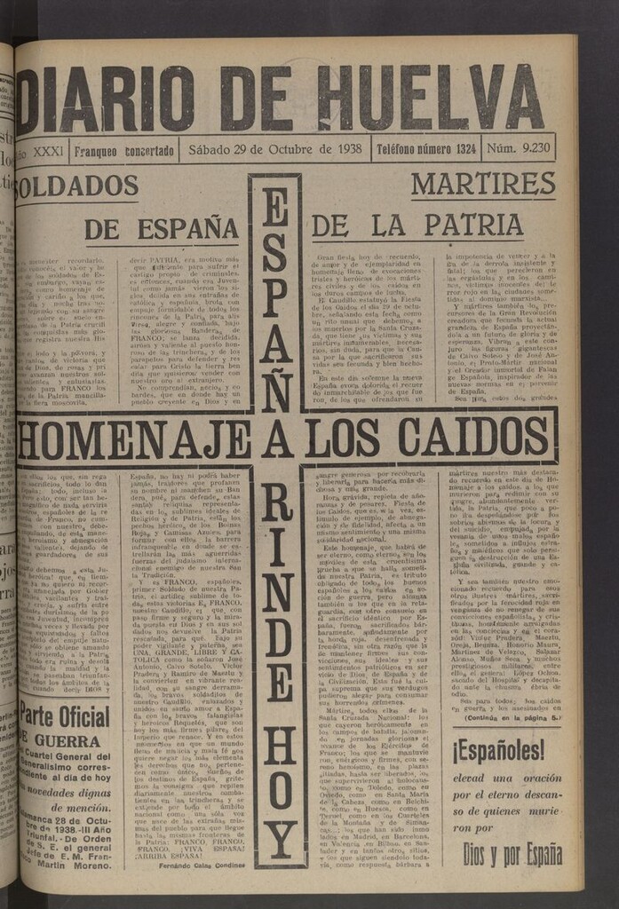 Miniatura de Diario de Huelva : periódico independiente del 29 de octubre de 1938