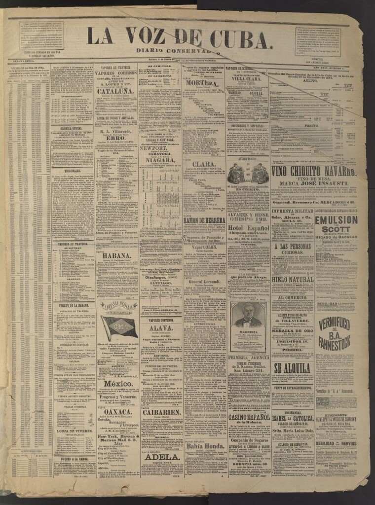 Miniatura de La Voz de Cuba: diario conservador del 1 de enero de 1885