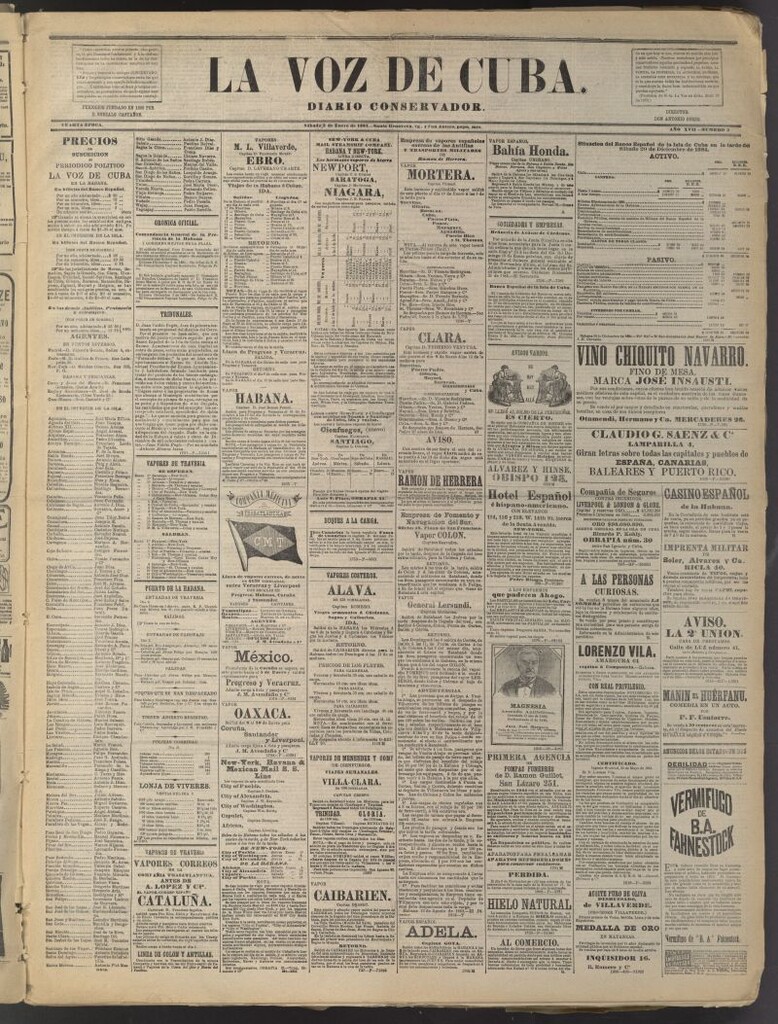 Miniatura de La Voz de Cuba: diario conservador del 3 de enero de 1885