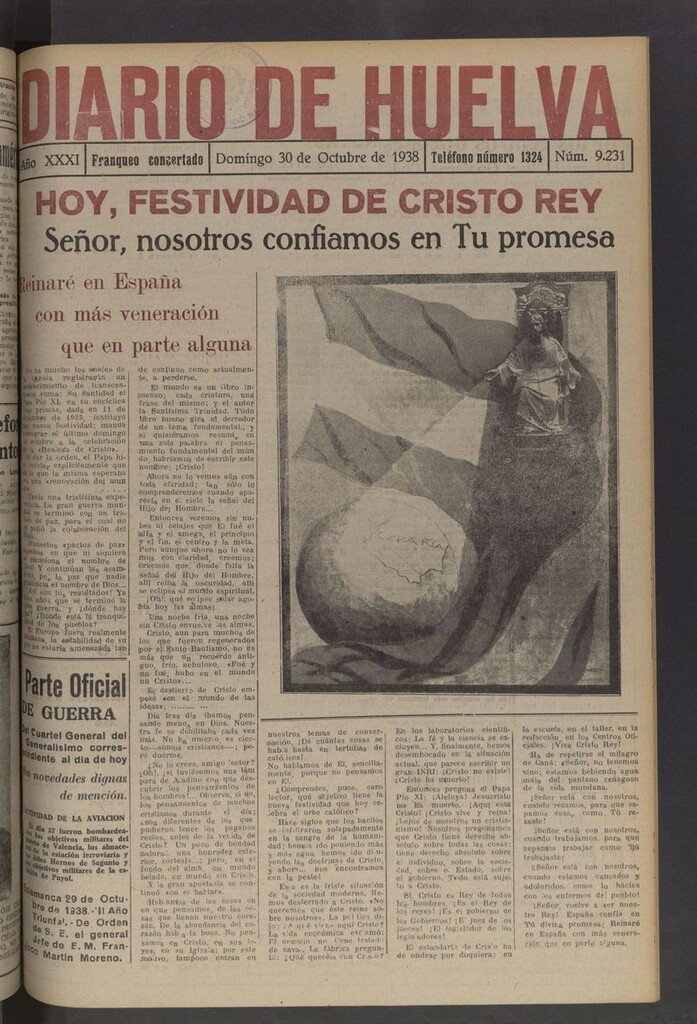 Miniatura de Diario de Huelva : periódico independiente del 30 de octubre de 1938