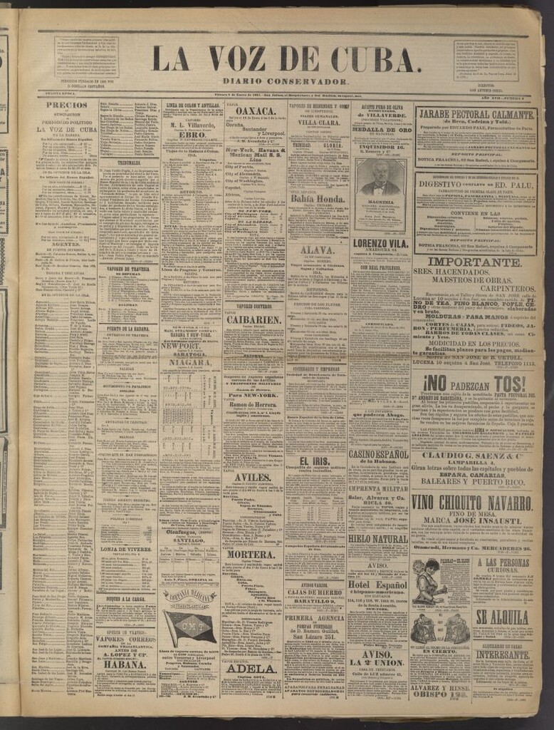 Miniatura de La Voz de Cuba: diario conservador del 9 de enero de 1885