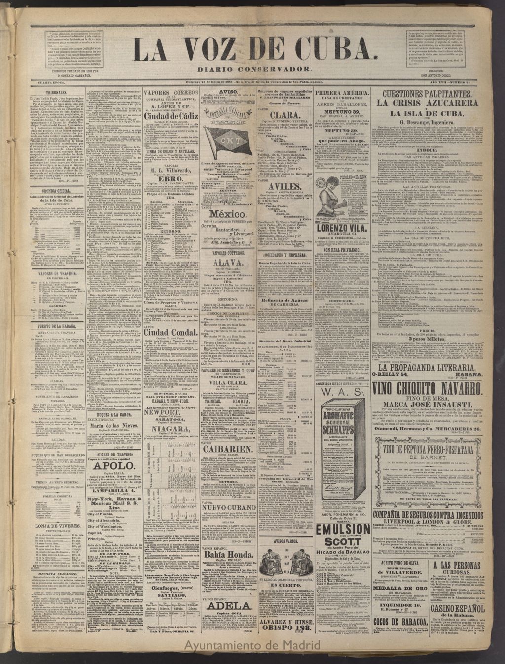 Miniatura de La Voz de Cuba: diario conservador del 25 de enero de 1885