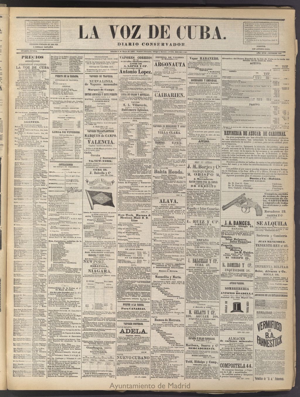 Miniatura de La Voz de Cuba: diario conservador del 2 de mayo de 1885