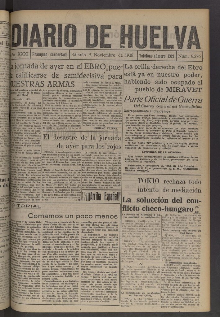 Miniatura de Diario de Huelva : periódico independiente del 5 de noviembre de 1938