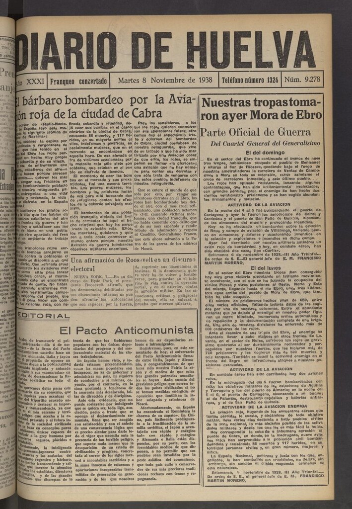 Miniatura de Diario de Huelva : periódico independiente del 8 de noviembre de 1938