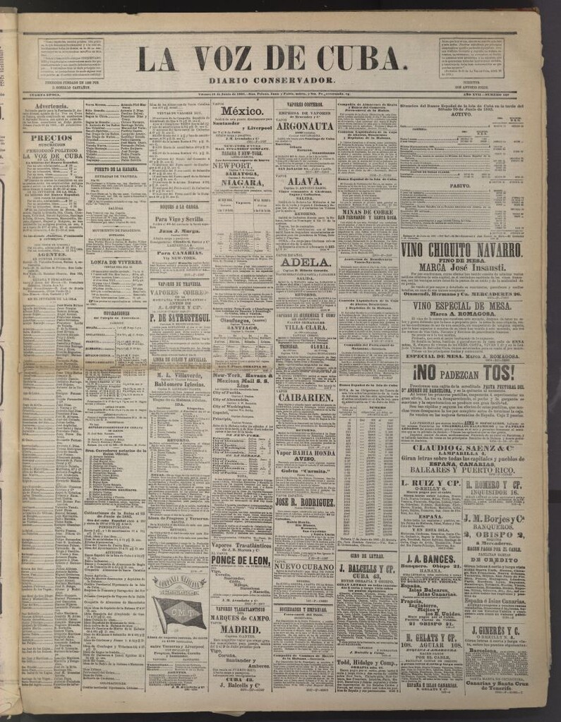 Miniatura de La Voz de Cuba: diario conservador del 26 de junio de 1885