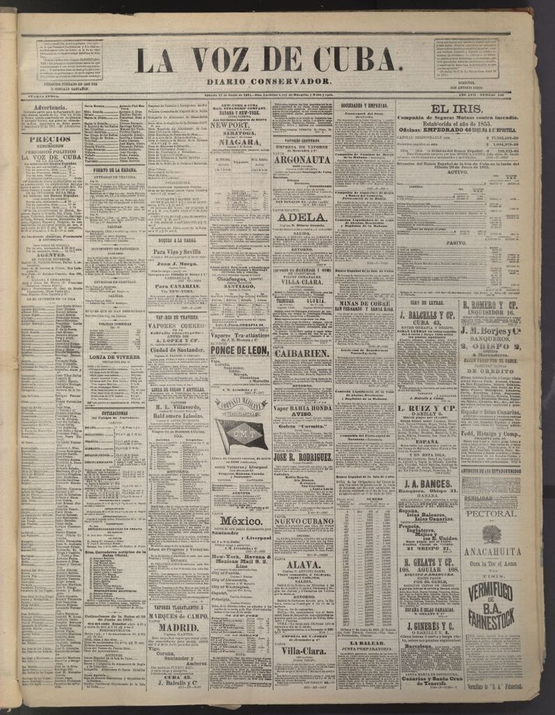 Miniatura de La Voz de Cuba: diario conservador del 27 de junio de 1885