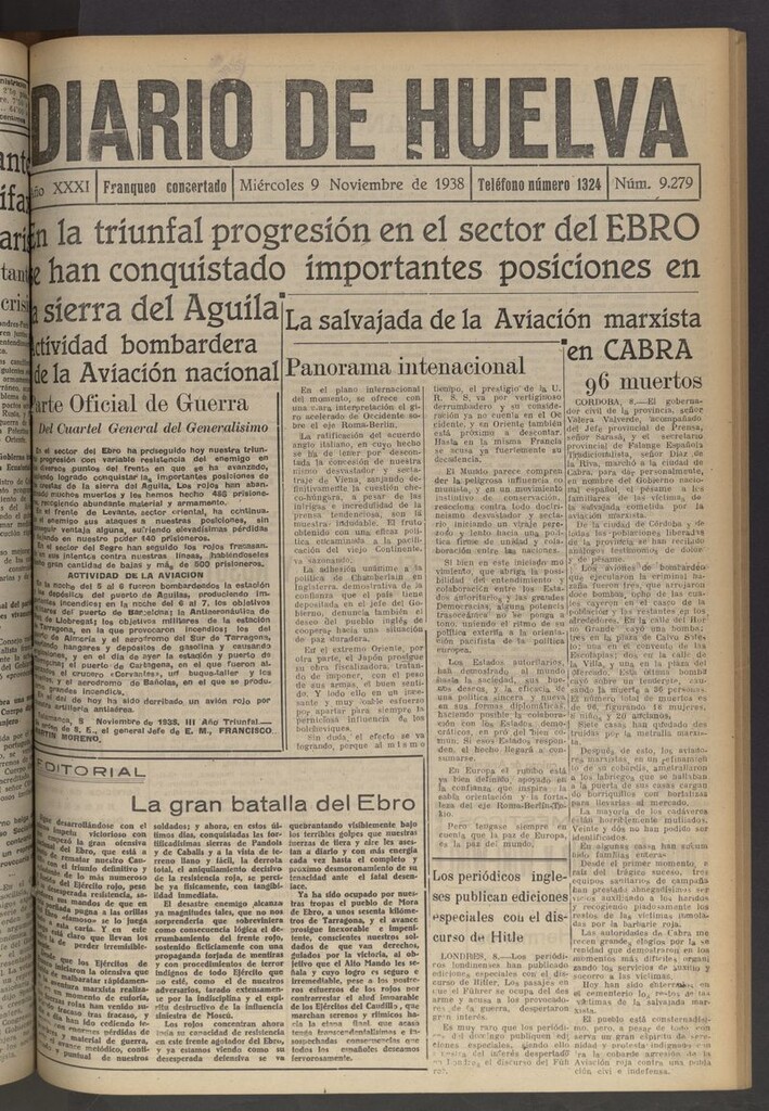 Miniatura de Diario de Huelva : periódico independiente del 9 de noviembre de 1938