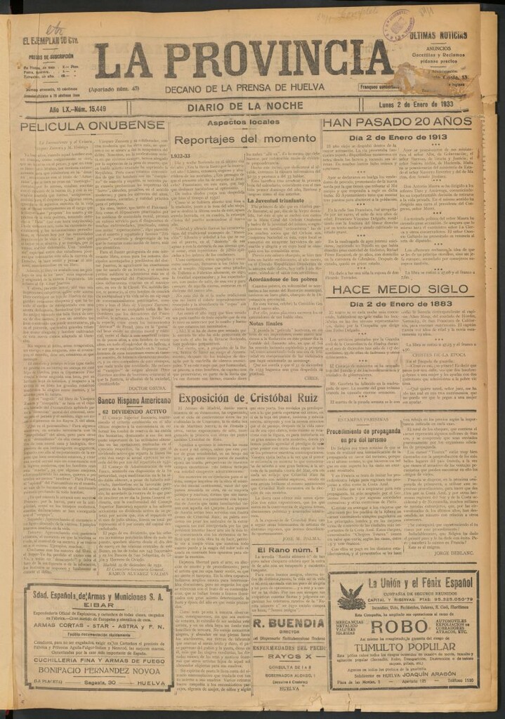 Miniatura de La Provincia : diario de la noche del 2 de enero de 1933