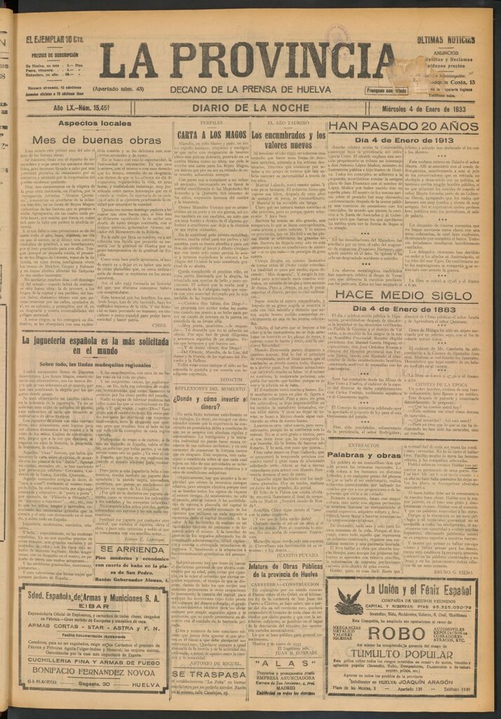 Miniatura de La Provincia : diario de la noche del 4 de enero de 1933