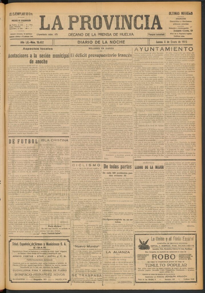 Miniatura de La Provincia : diario de la noche del 5 de enero de 1933