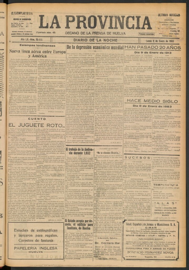 Miniatura de La Provincia : diario de la noche del 9 de enero de 1933