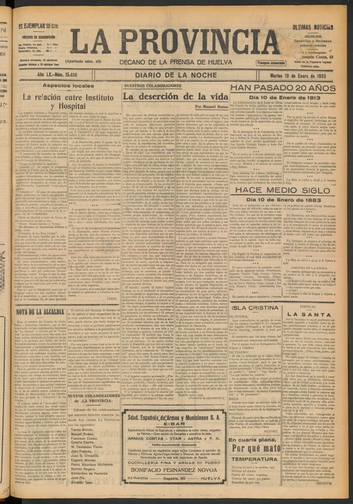 Miniatura de La Provincia : diario de la noche del 10 de enero de 1933