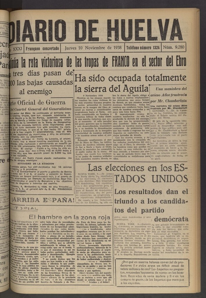 Miniatura de Diario de Huelva : periódico independiente del 10 de noviembre de 1938