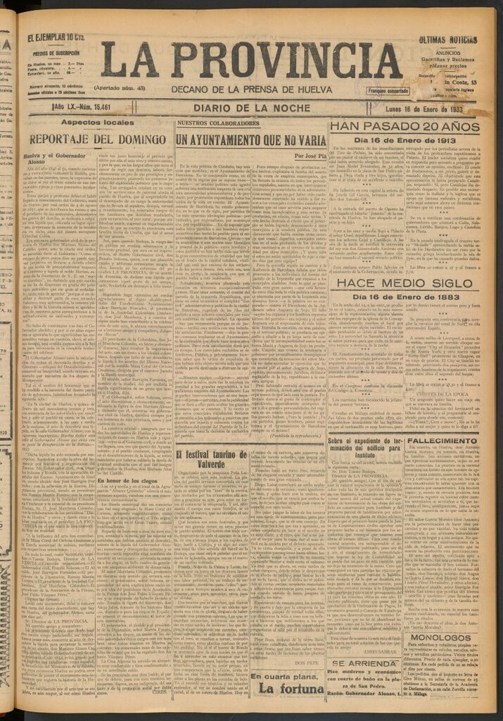 Miniatura de La Provincia : diario de la noche del 16 de enero de 1933