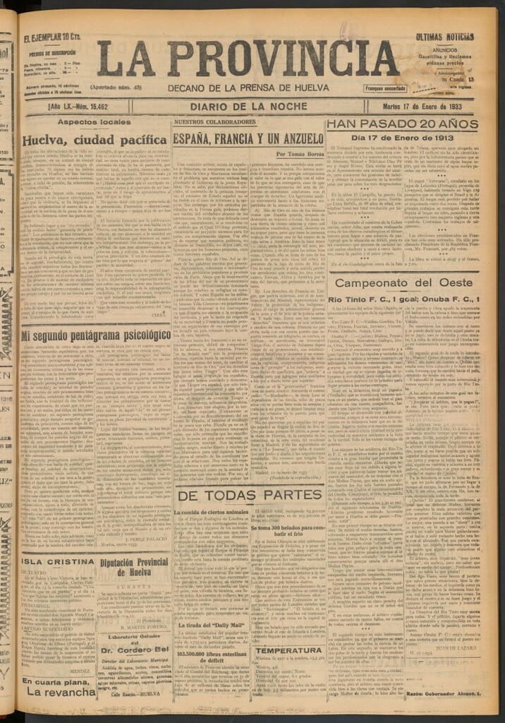 Miniatura de La Provincia : diario de la noche del 17 de enero de 1933
