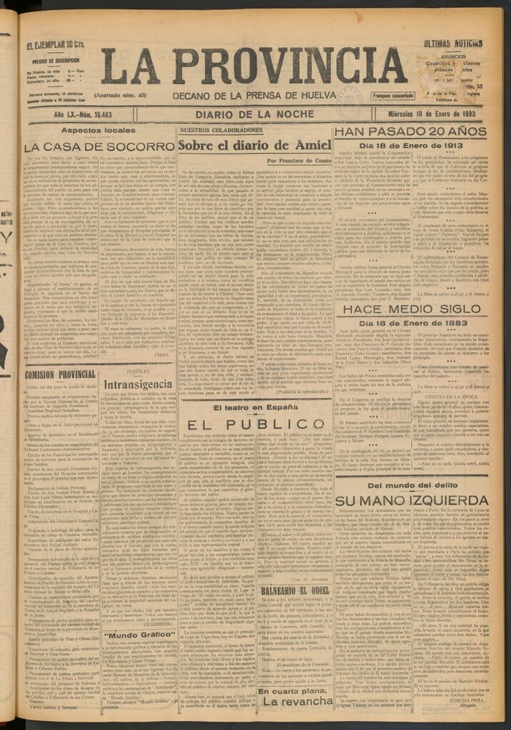 Miniatura de La Provincia : diario de la noche del 18 de enero de 1933