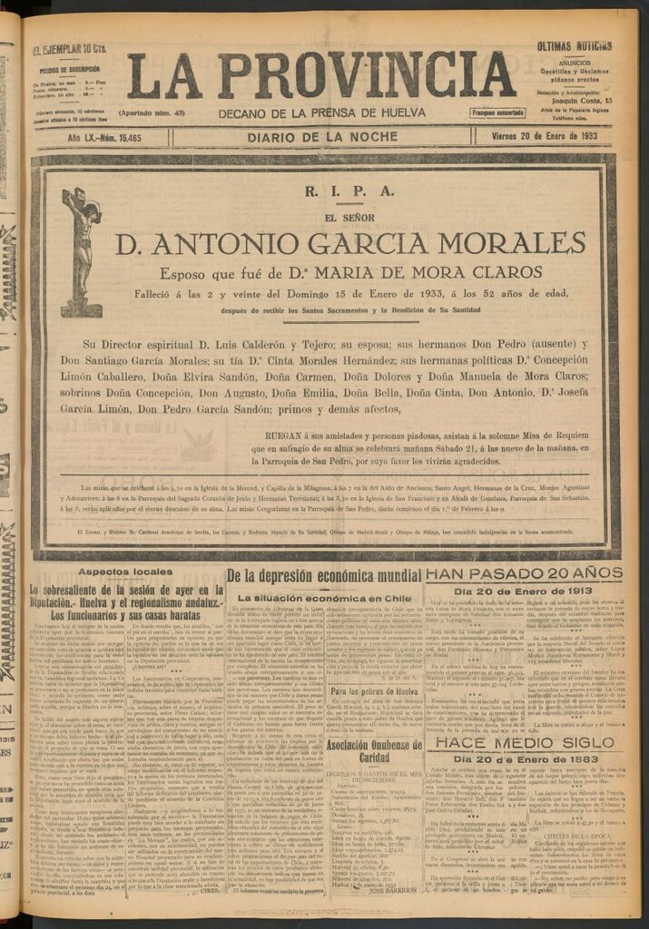 Miniatura de La Provincia : diario de la noche del 20 de enero de 1933