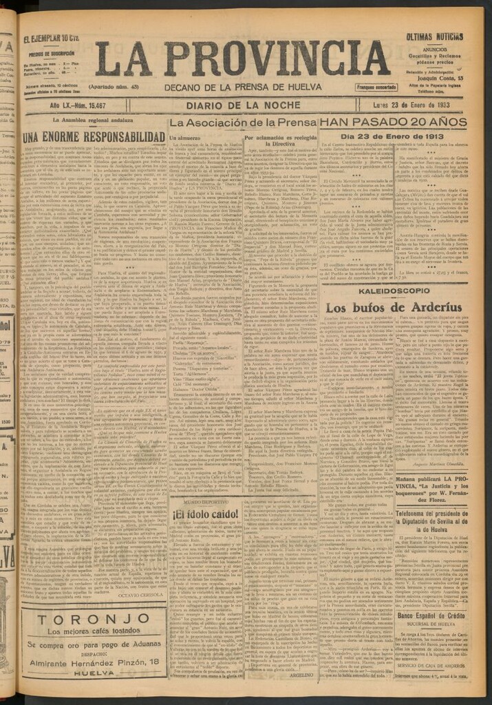 Miniatura de La Provincia : diario de la noche del 23 de enero de 1933