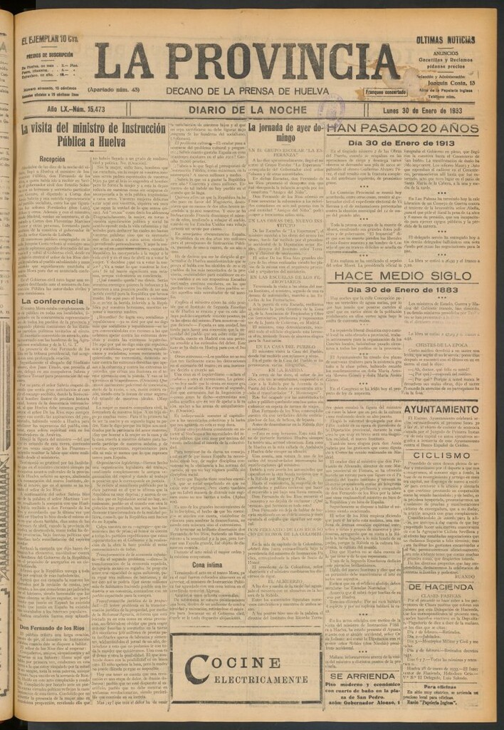 Miniatura de La Provincia : diario de la noche del 30 de enero de 1933
