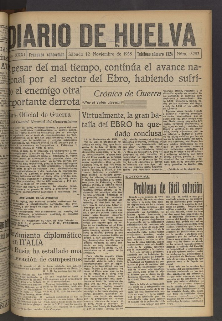 Miniatura de Diario de Huelva : periódico independiente del 12 de noviembre de 1938