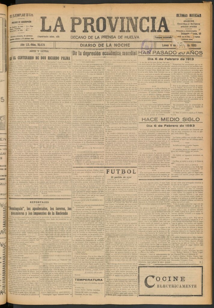Miniatura de La Provincia : diario de la noche del 6 de febrero de 1933