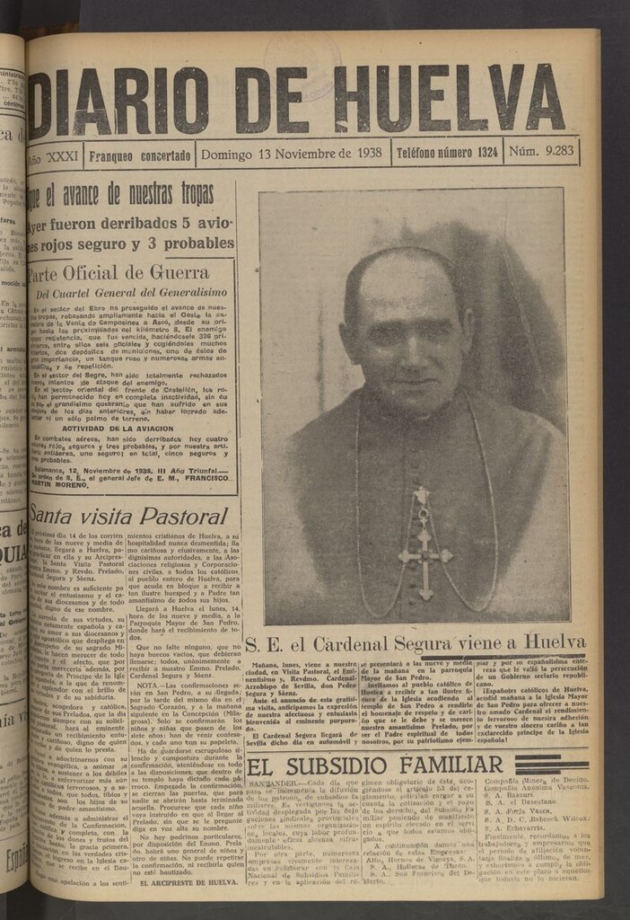 Miniatura de Diario de Huelva : periódico independiente del 13 de noviembre de 1938