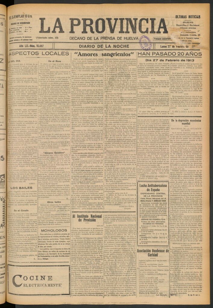 Miniatura de La Provincia : diario de la noche del 27 de febrero de 1933