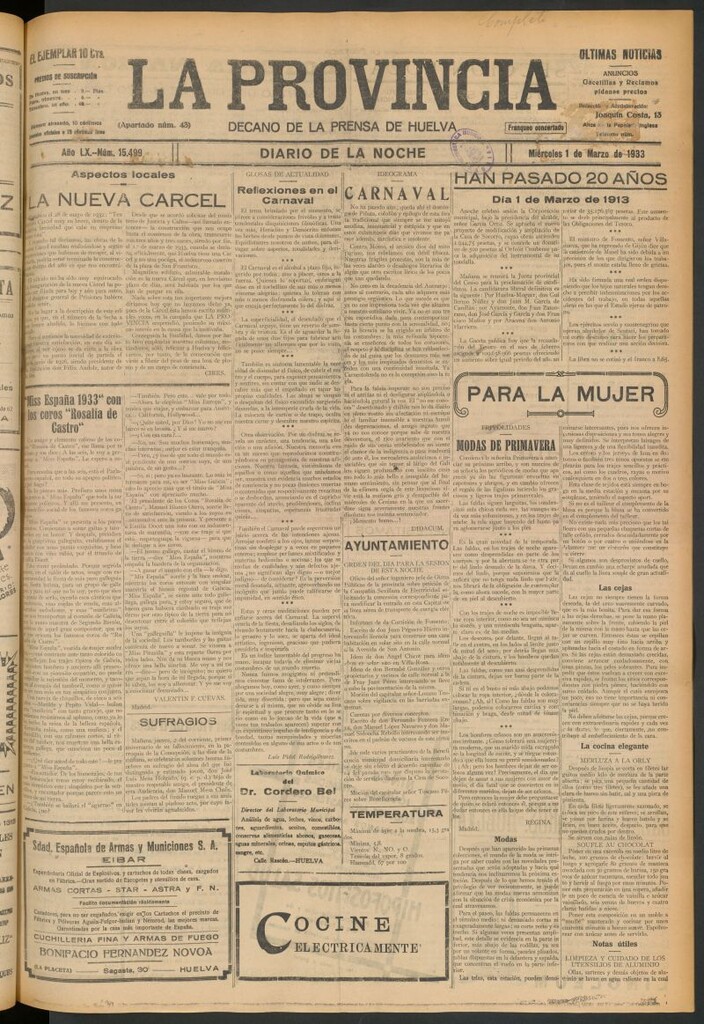 Miniatura de La Provincia : diario de la noche del 1 de marzo de 1933