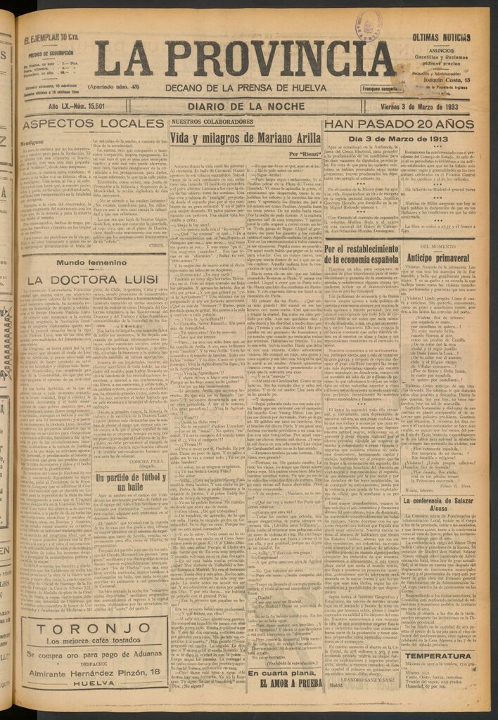 Miniatura de La Provincia : diario de la noche del 3 de marzo de 1933