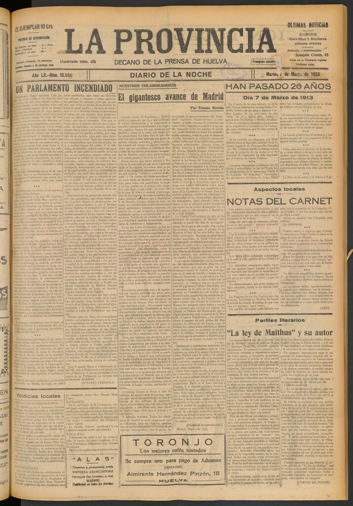 Miniatura de La Provincia : diario de la noche del 7 de marzo de 1933