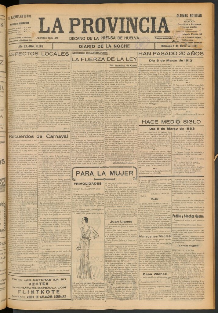 Miniatura de La Provincia : diario de la noche del 8 de marzo de 1933