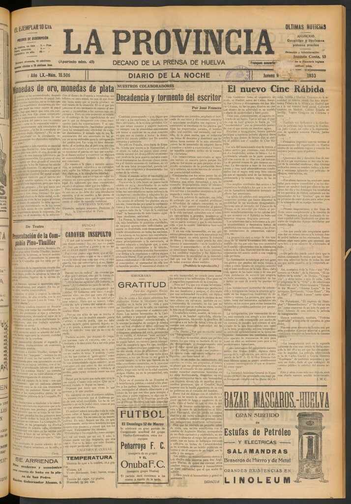 Miniatura de La Provincia : diario de la noche del 9 de marzo de 1933