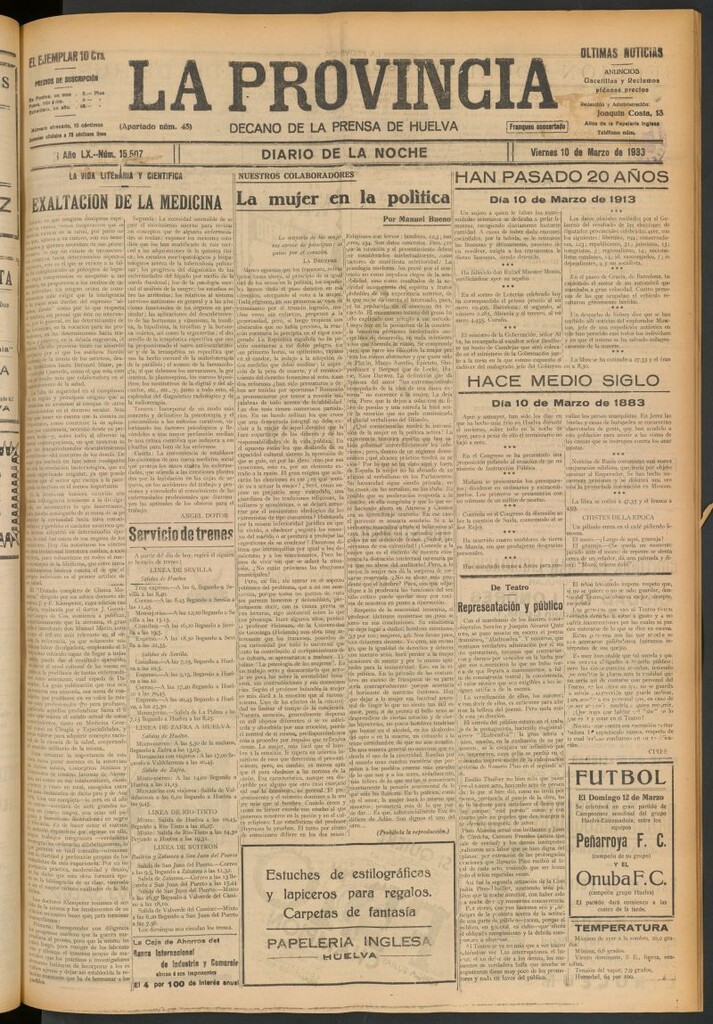 Miniatura de La Provincia : diario de la noche del 10 de marzo de 1933