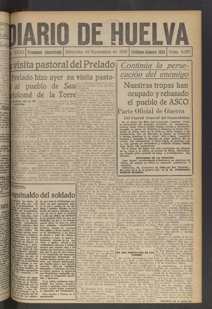 Miniatura de Diario de Huelva : periódico independiente del 16 de noviembre de 1938
