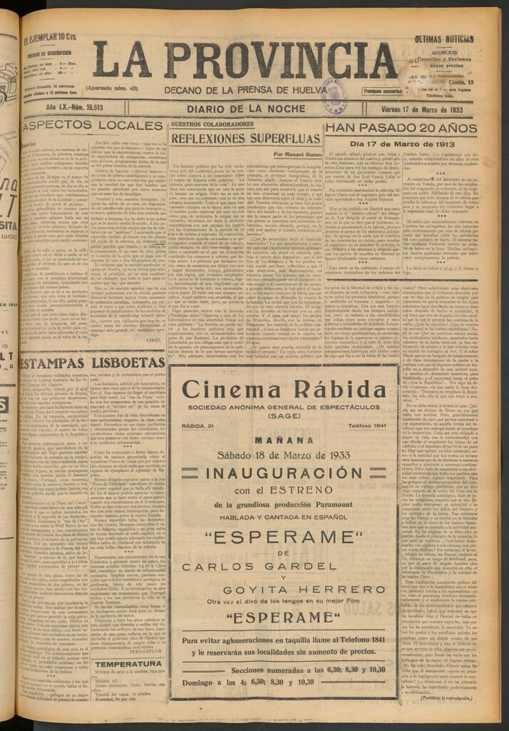 Miniatura de La Provincia : diario de la noche del 17 de marzo de 1933