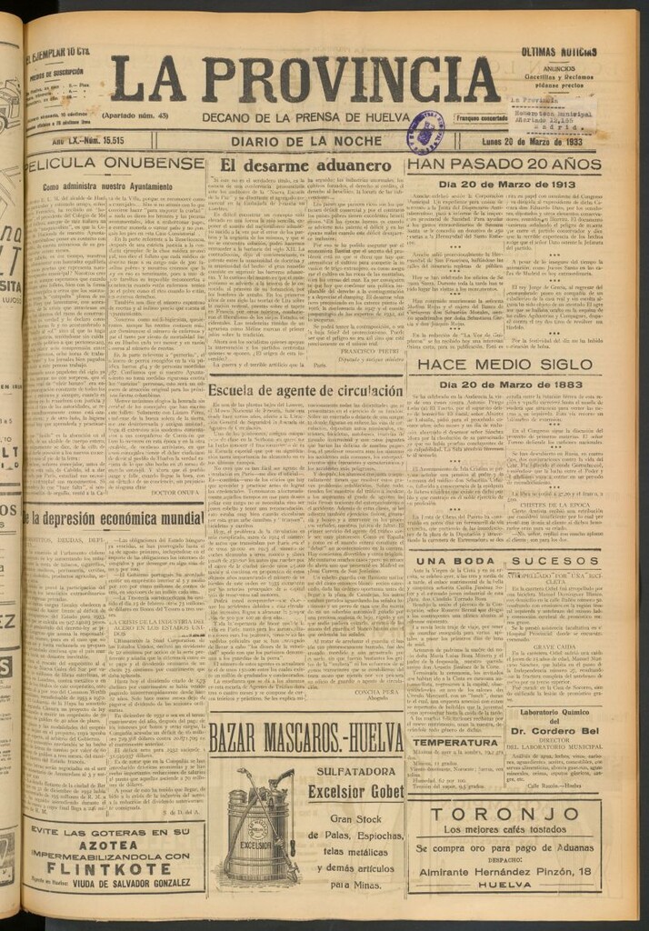 Miniatura de La Provincia : diario de la noche del 20 de marzo de 1933
