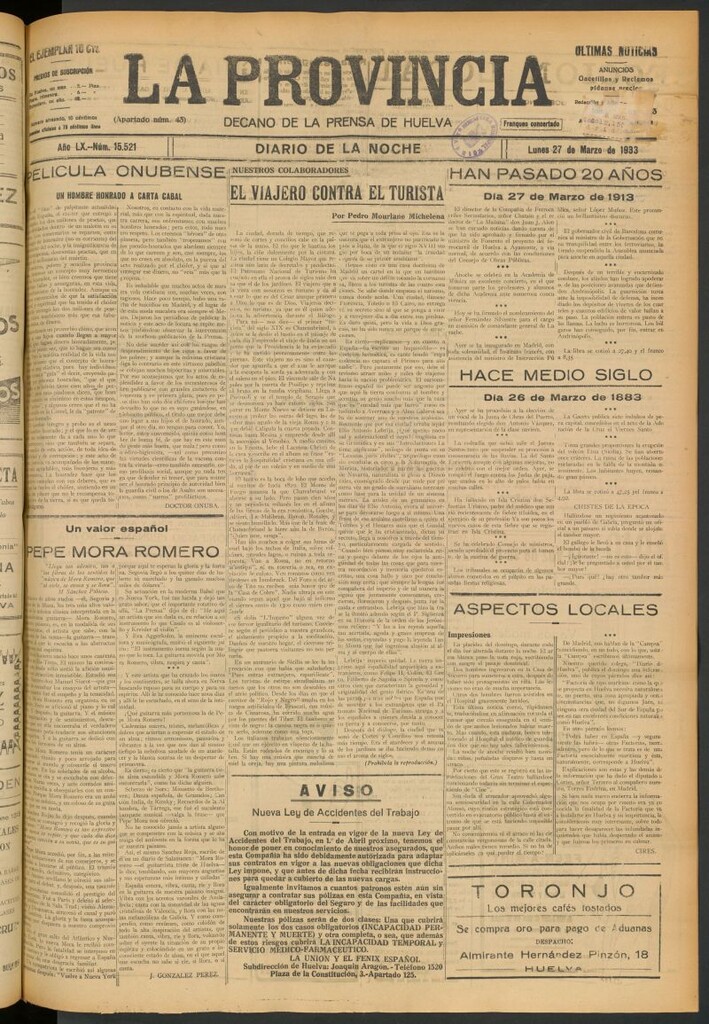 Miniatura de La Provincia : diario de la noche del 27 de marzo de 1933