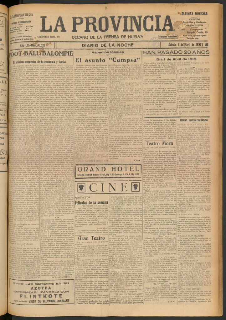 Miniatura de La Provincia : diario de la noche del 1 de abril de 1933