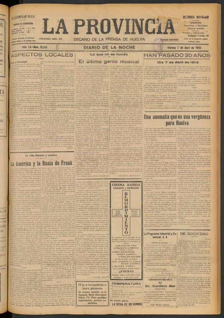 Miniatura de La Provincia : diario de la noche del 7 de abril de 1933